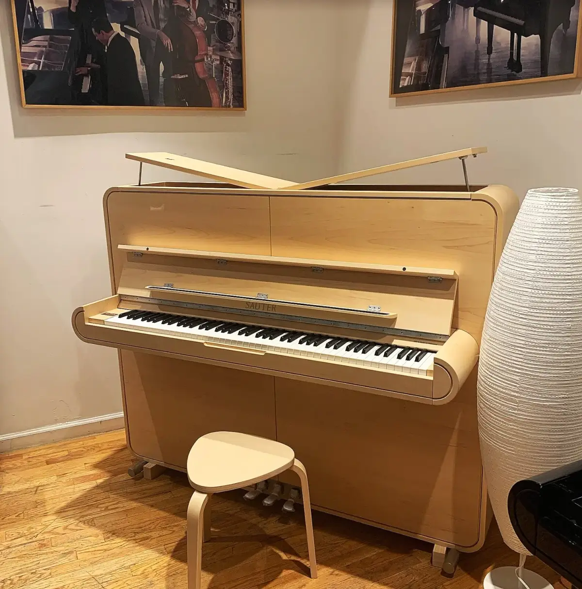 Upright piano in a showroom